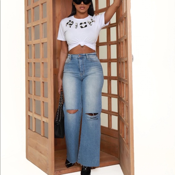 High Waist Stretch Wide Leg Mom Jeans 